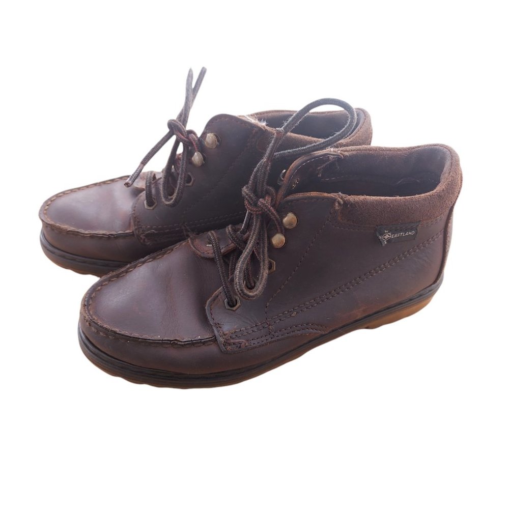 VTG EASTLAND Men's Brown Oiled Leather Ankle Boots Size 8.5 Medium Made In USA